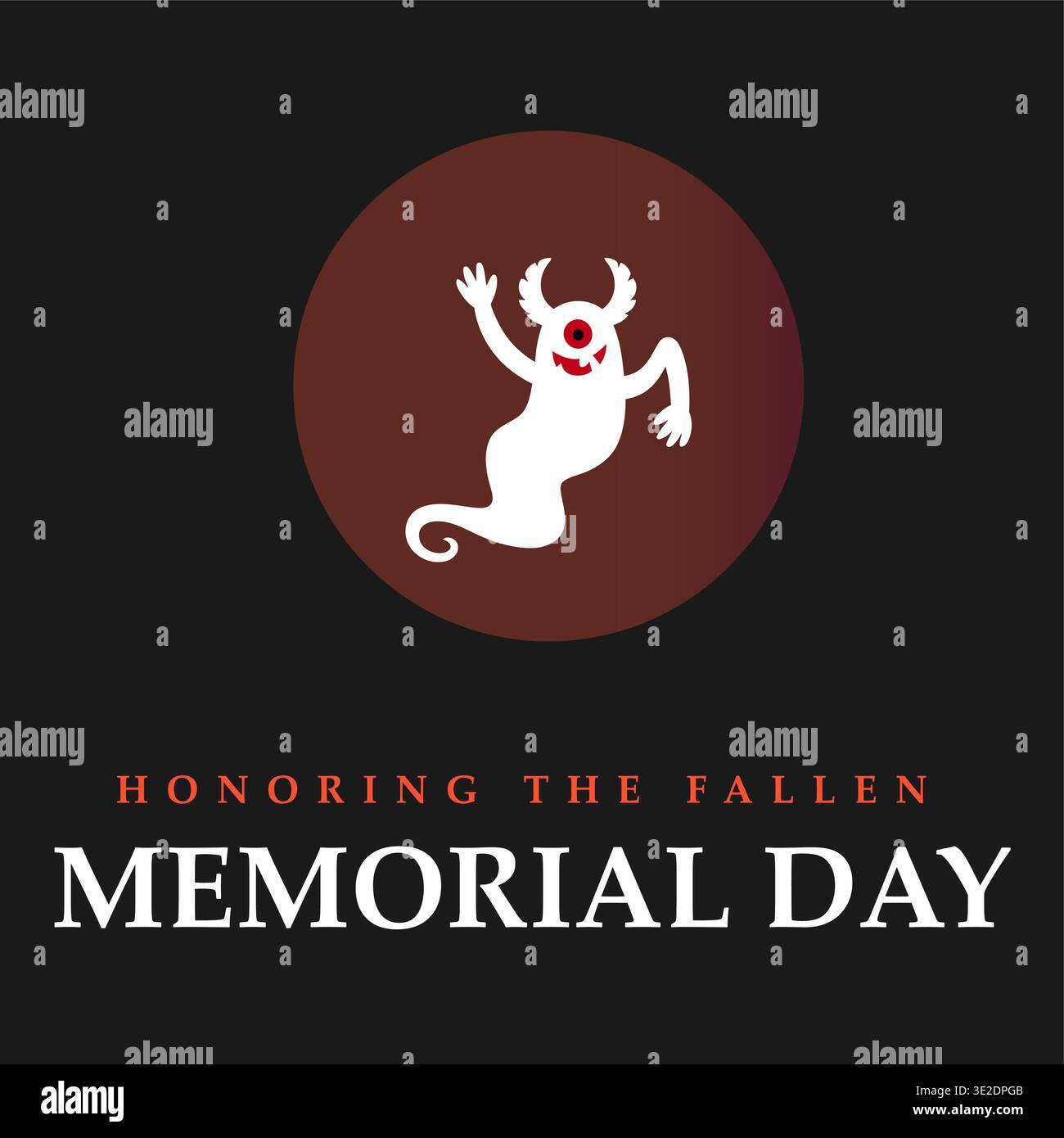 Illustrazione grafica del Memorial Day con un personaggio fantasma bianco su sfondo scuro Illustrazione Vettoriale