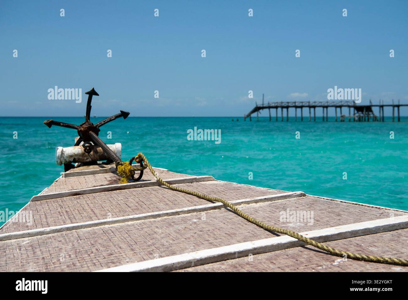 Partenza dall'isola di Changuu in barca, Zanzibar, Tanzania Foto Stock