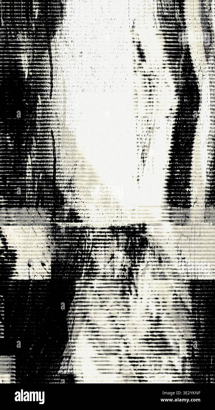 Texture glitch in bianco e nero con artefatti della linea di scansione Foto Stock