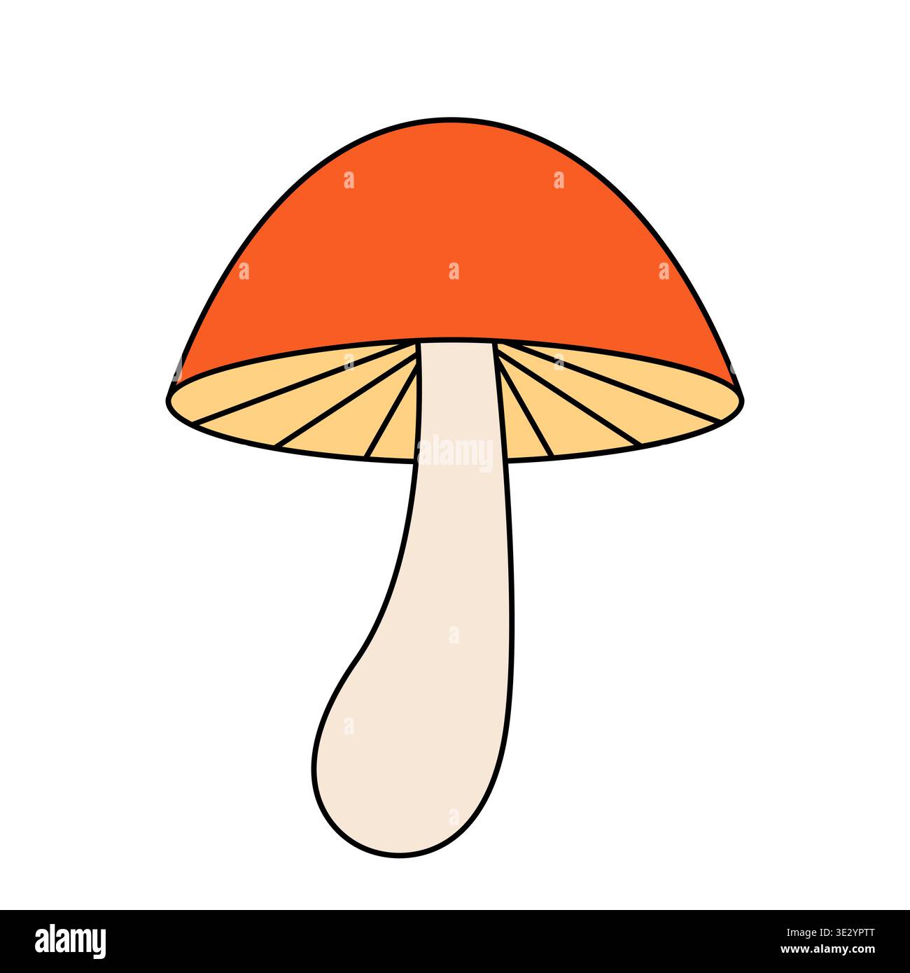 Funghi colorati e goffi in stile anni '70, '80 Elemento hippie, fungo psichedelico. Illustrazione vettoriale piatta isolata su sfondo bianco. Illustrazione Vettoriale