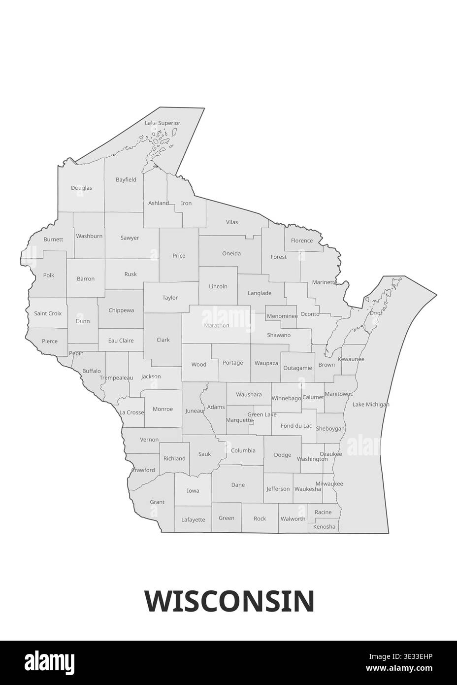 Mappa dello stato del Wisconsin con le contee Illustrazione Vettoriale