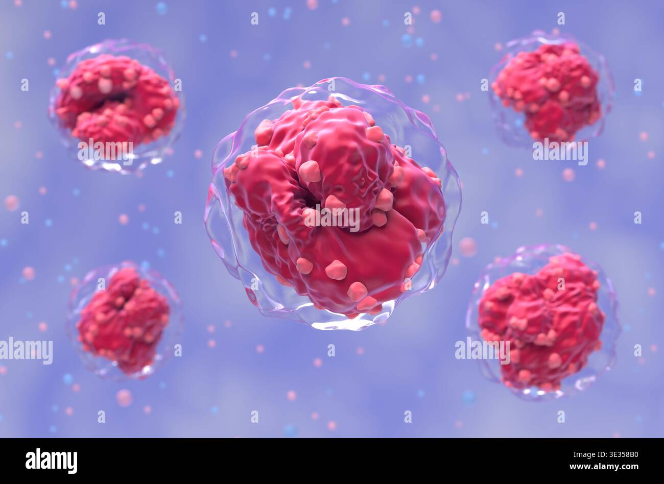 Leucemia linfocitica acuta (TUTTE) cellule nel flusso sanguigno - vista semi-primo piano illustrazione 3d. Foto Stock