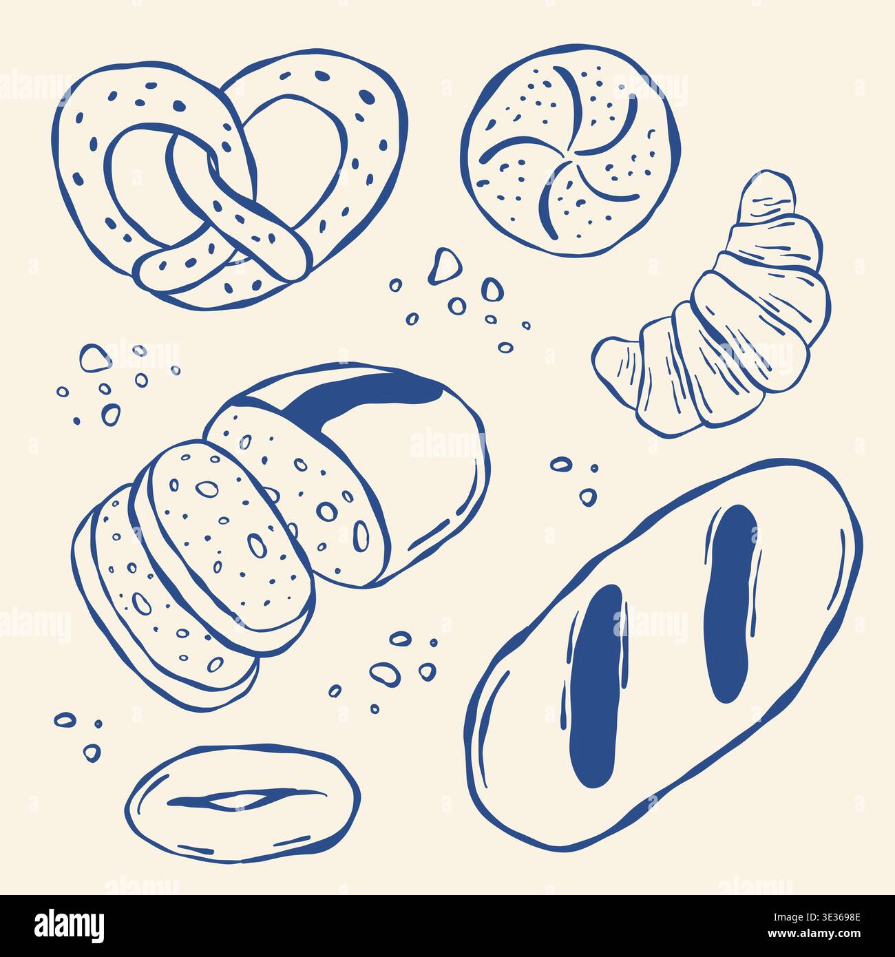 Illustrazione di pane e pasticcini in stile semplice Illustrazione Vettoriale