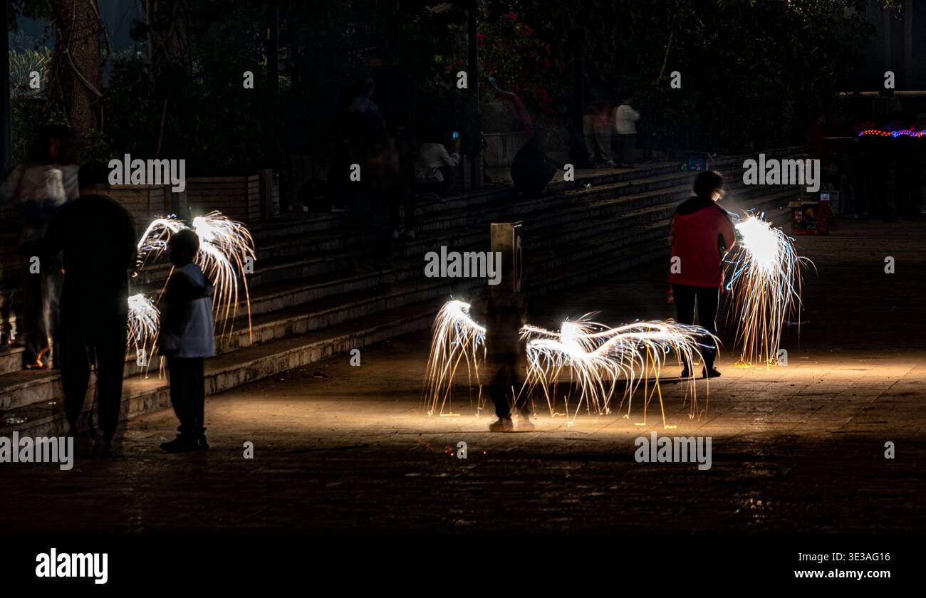 Ethereal Wings of Fire in the Dark Foto Stock