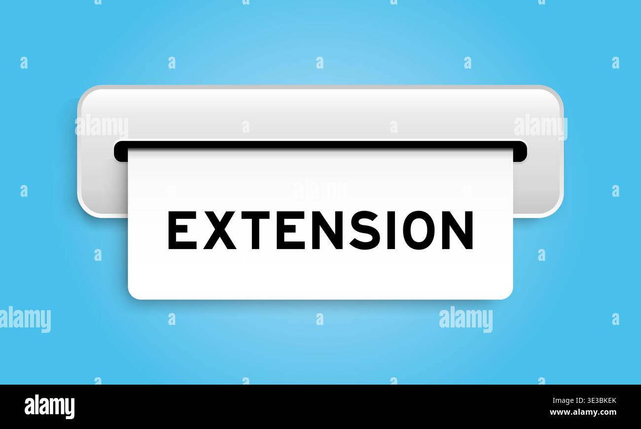 Banner coupon bianco con estensione parola della macchina su sfondo blu Illustrazione Vettoriale