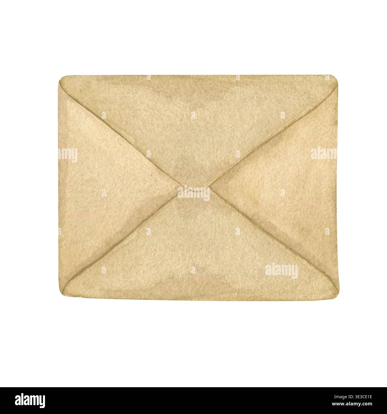 Busta vintage. Cartoline rustiche di carta kraft, pronte per la posta. Illustrazione acquerello. Foto Stock
