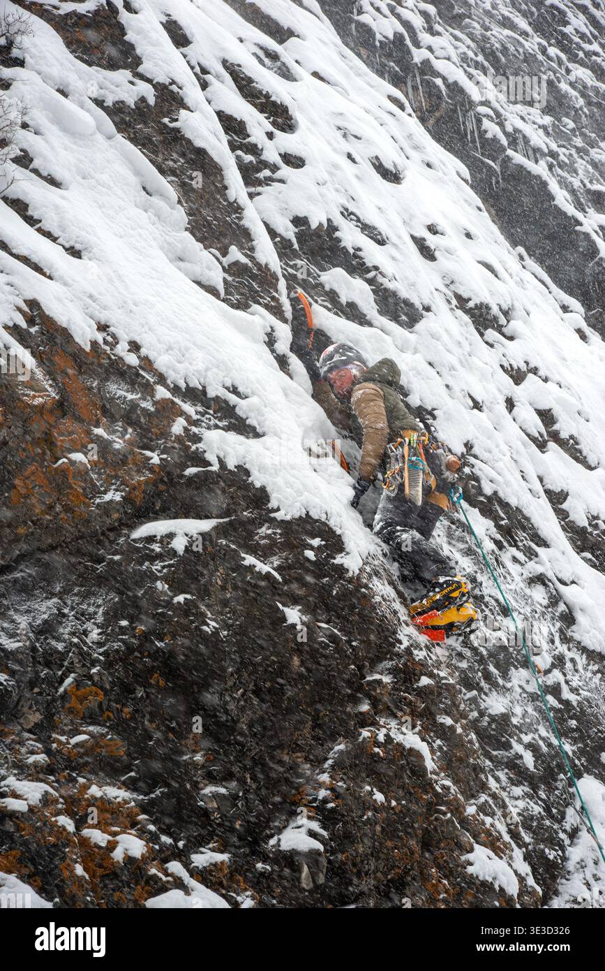 Festival annuale del ghiaccio nel Box Canyon, Ouray, Colorado. Foto Stock