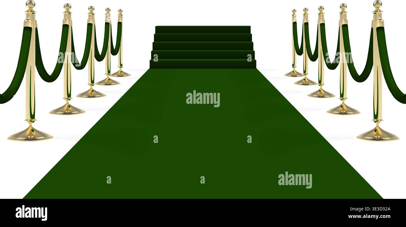 Tappeto verde nero con scale, podio, corde e montanti dorati. Illustrazione vettoriale. Illustrazione Vettoriale
