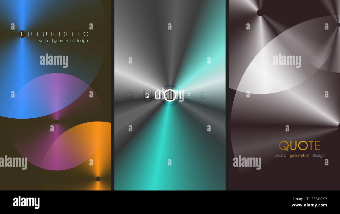 Set di striscioni verticali con cerchi luminosi e superficie lucida. Design grafico geometrico astratto Illustrazione Vettoriale