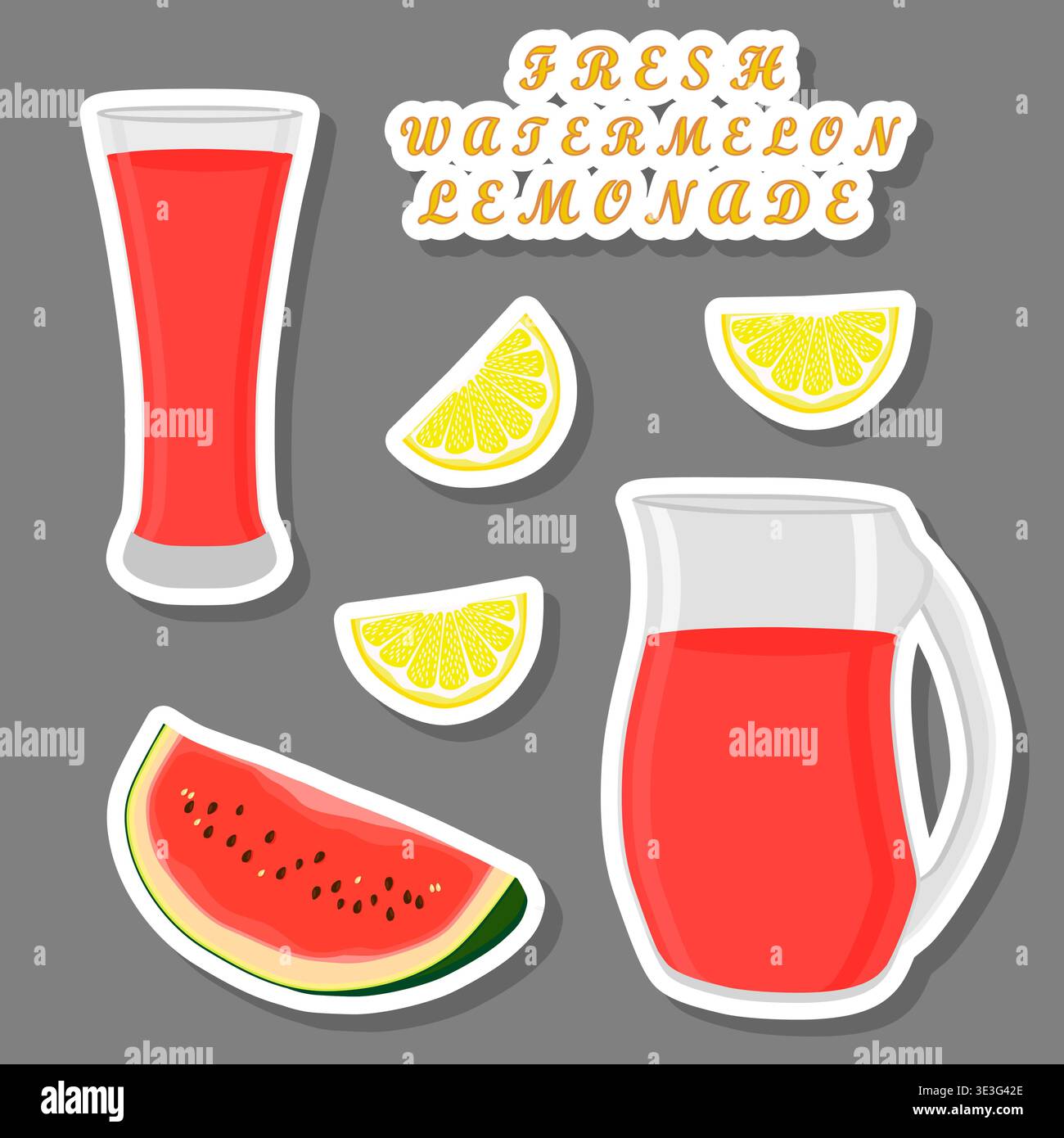 Illustrazione sul tema della gustosa limonata di anguria in una caraffa di vetro, caraffa trasparente composta da una fetta di anguria rossa di frutta morbida in limonata, sw naturale Illustrazione Vettoriale