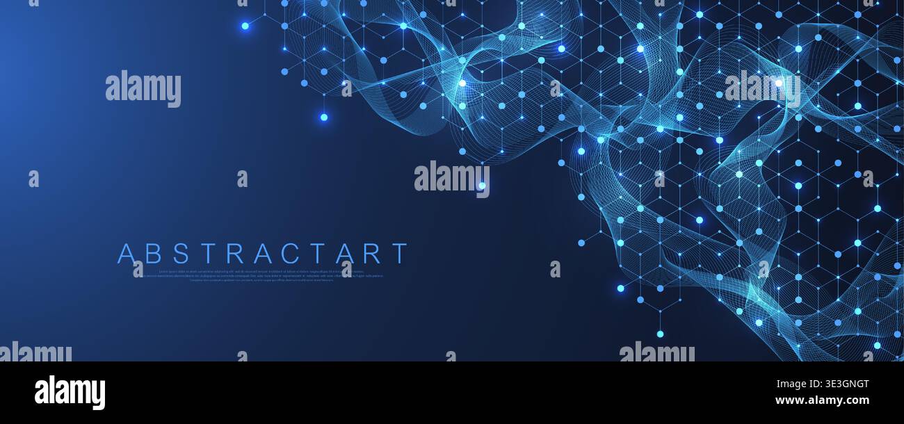 Struttura astratta molecolare e DNA di ingegneria genetica. Concetto di assistenza sanitaria e medicina di base. Background di ricerca scientifica. Flusso d'onda Illustrazione Vettoriale