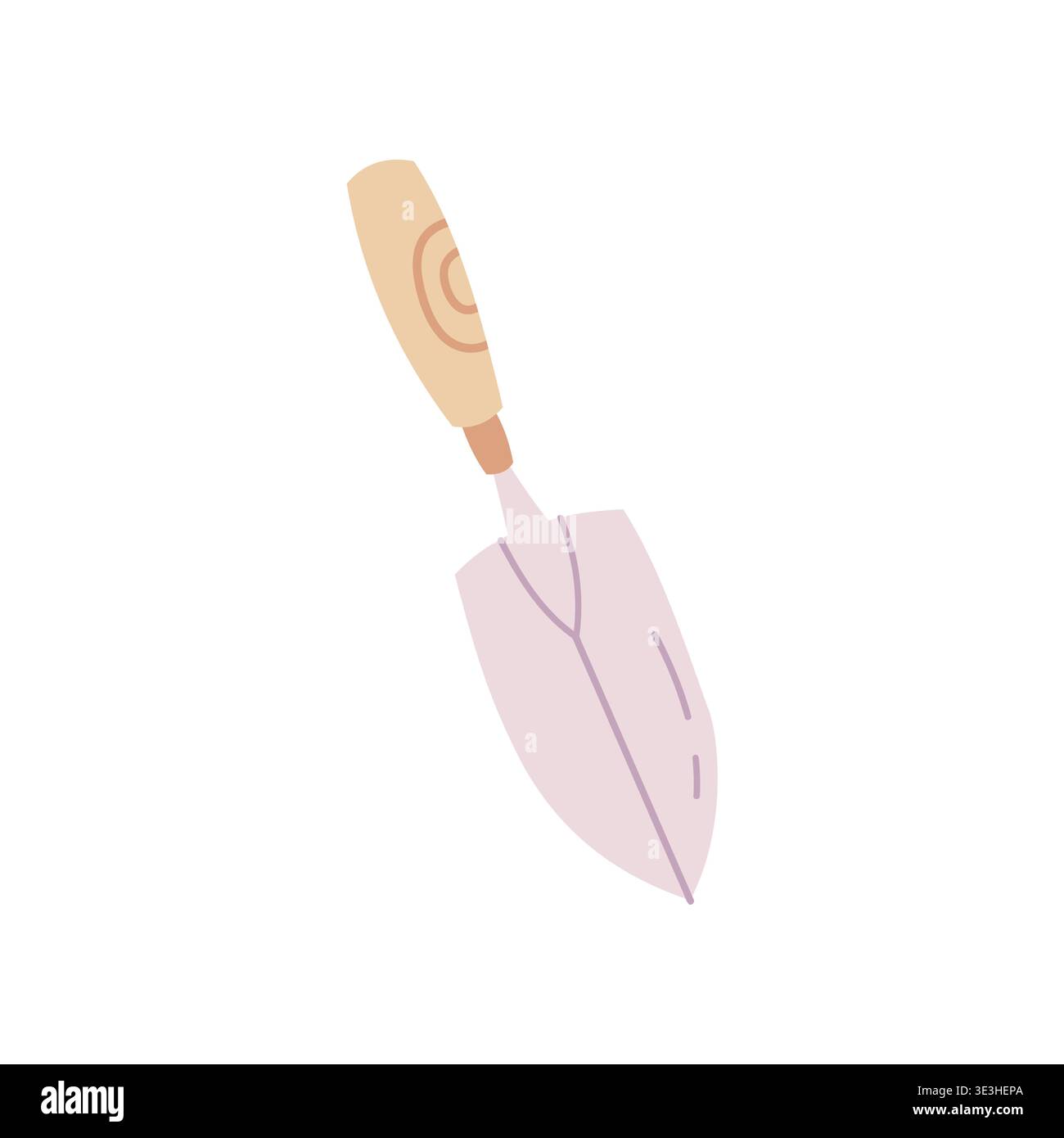 Illustrazione piatta di una cazzuola da giardino con manico in legno. Perfetto per il giardinaggio, la piantagione e il design all'aperto. Semplice illustrazione di strumenti moderni. Illustrazione Vettoriale