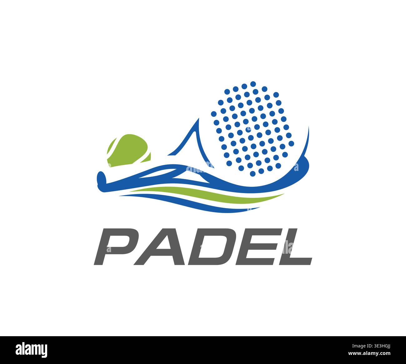 Icona del club sportivo di tennis Padel con racchetta e palla Illustrazione Vettoriale