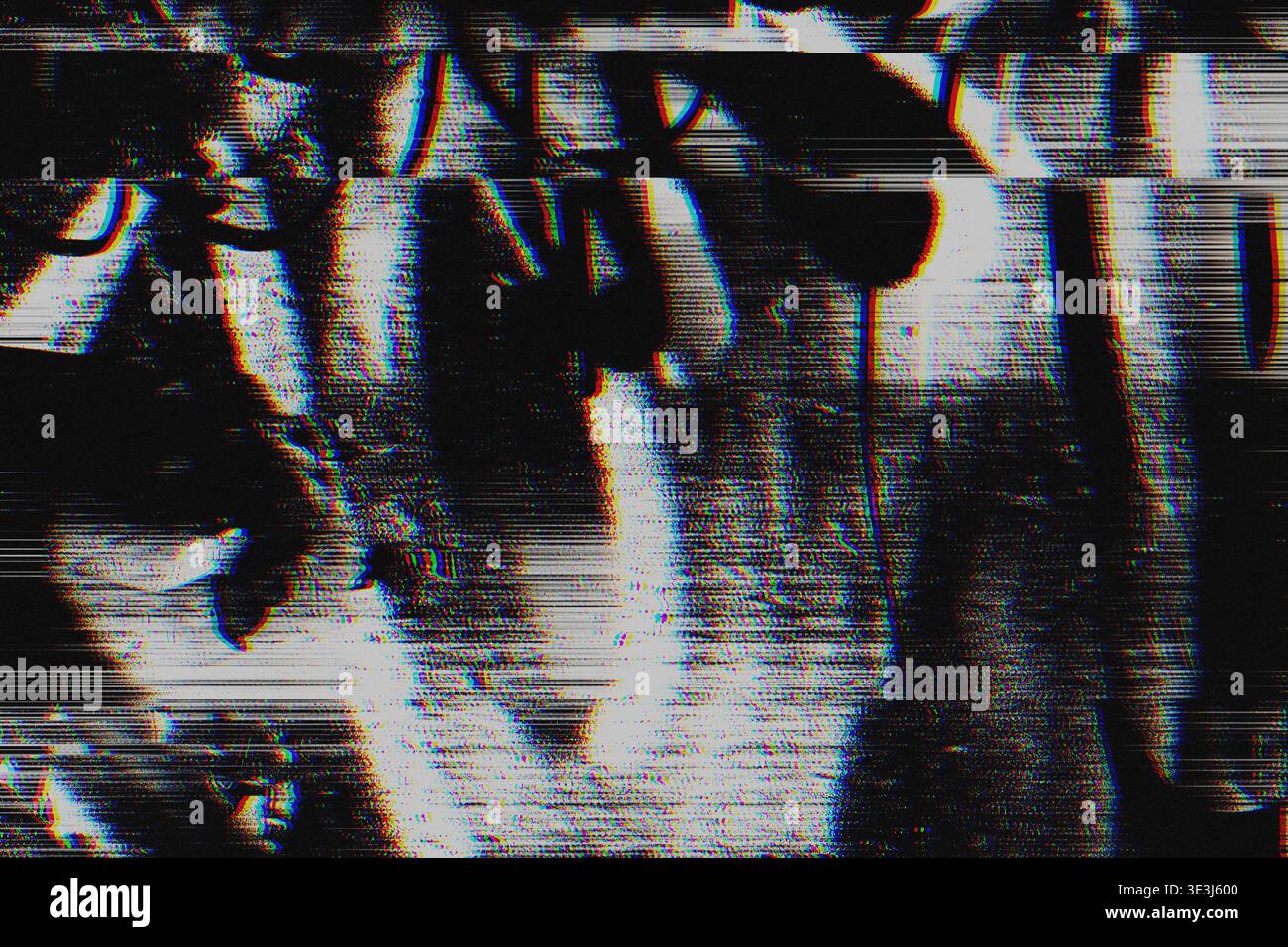 Texture Scanline con glitter bianco e nero e distorsione del segnale Foto Stock