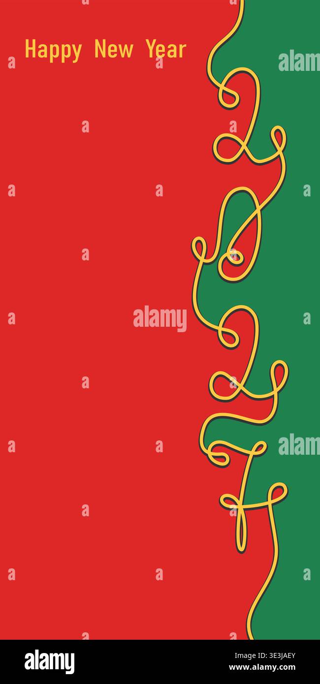 Happy New Year 2027 poster di benvenuto o modello di post sui media con linee continue disegnate a mano. Illustrazione vettoriale isolata schede tematiche di Capodanno, banner promozionale, opuscolo, post multimediale. Copyspace Illustrazione Vettoriale