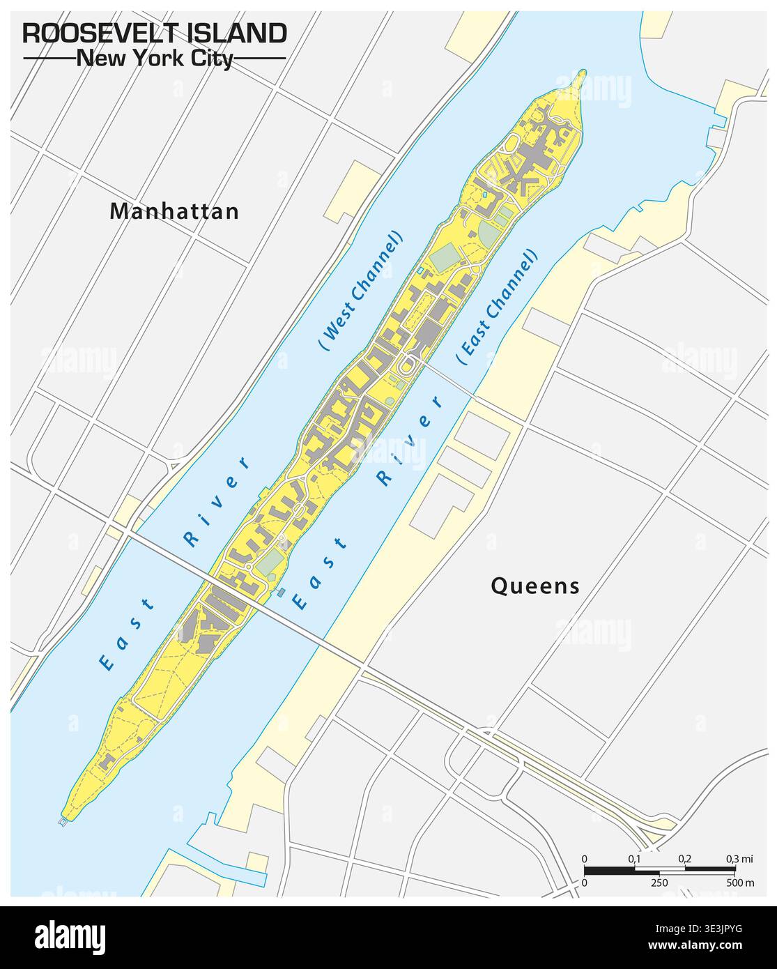 Mappa di Roosevelt Island, New York Foto Stock
