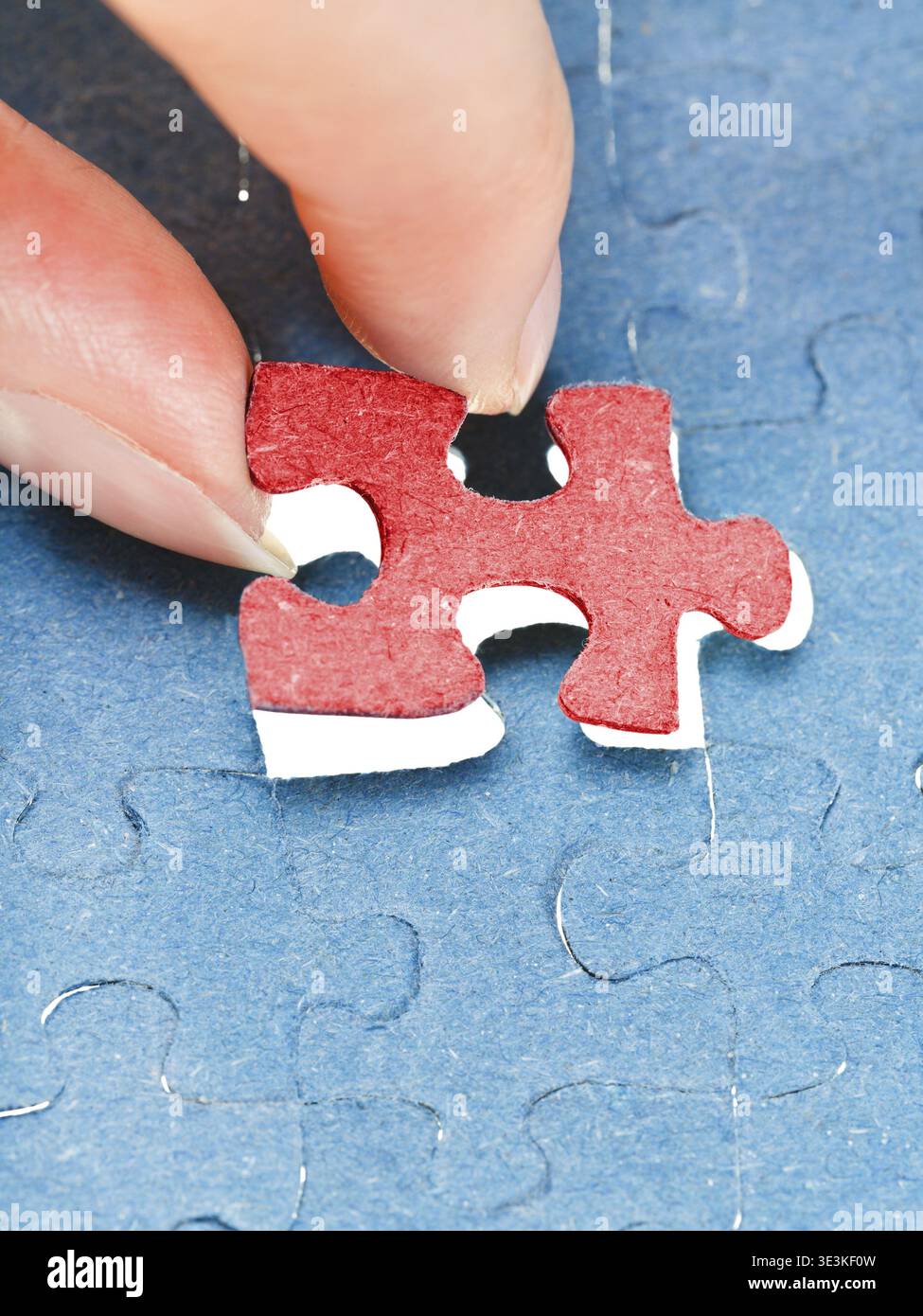 Metti insieme gli ultimi pezzi del puzzle nello spazio libero in puzzle compositi Foto Stock