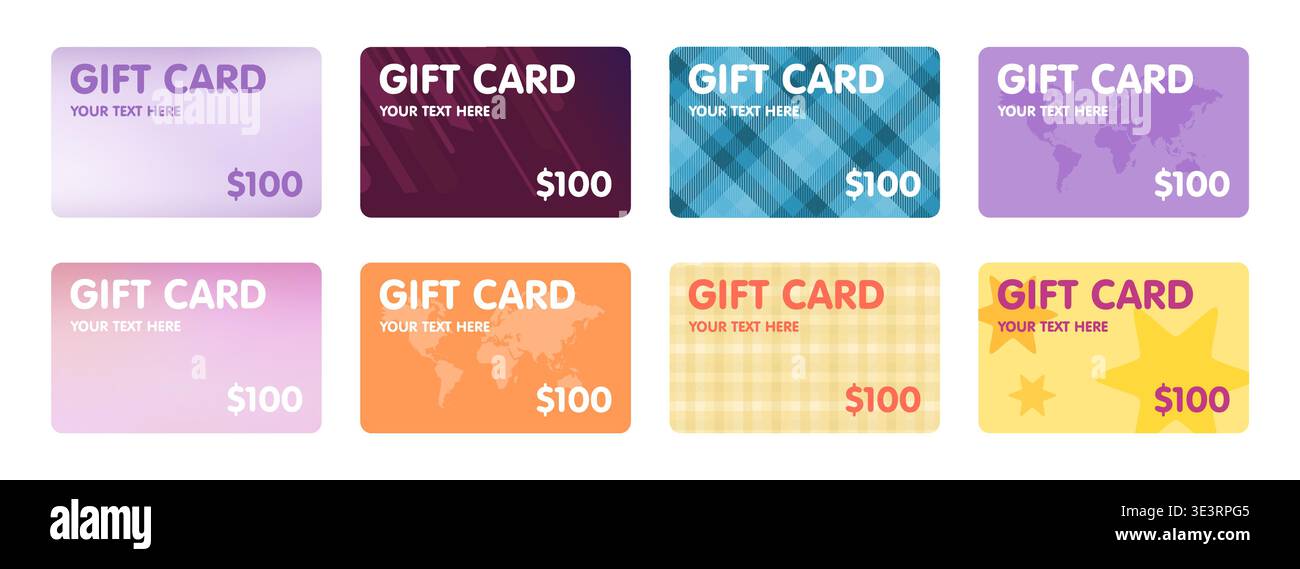 Set di modelli di voucher per buoni regalo. Design di schede regalo a valore aggiunto per il tuo marchio. Illustrazione vettoriale. Illustrazione Vettoriale