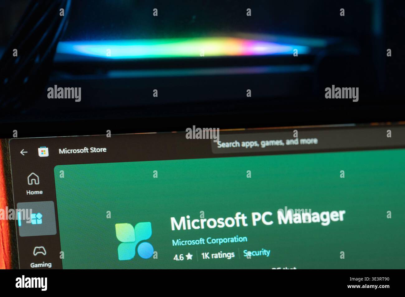New York, USA - 3 marzo 2026: App PC manager nel menu del Microsoft Store Vista macro ravvicinata sullo schermo del computer Foto Stock