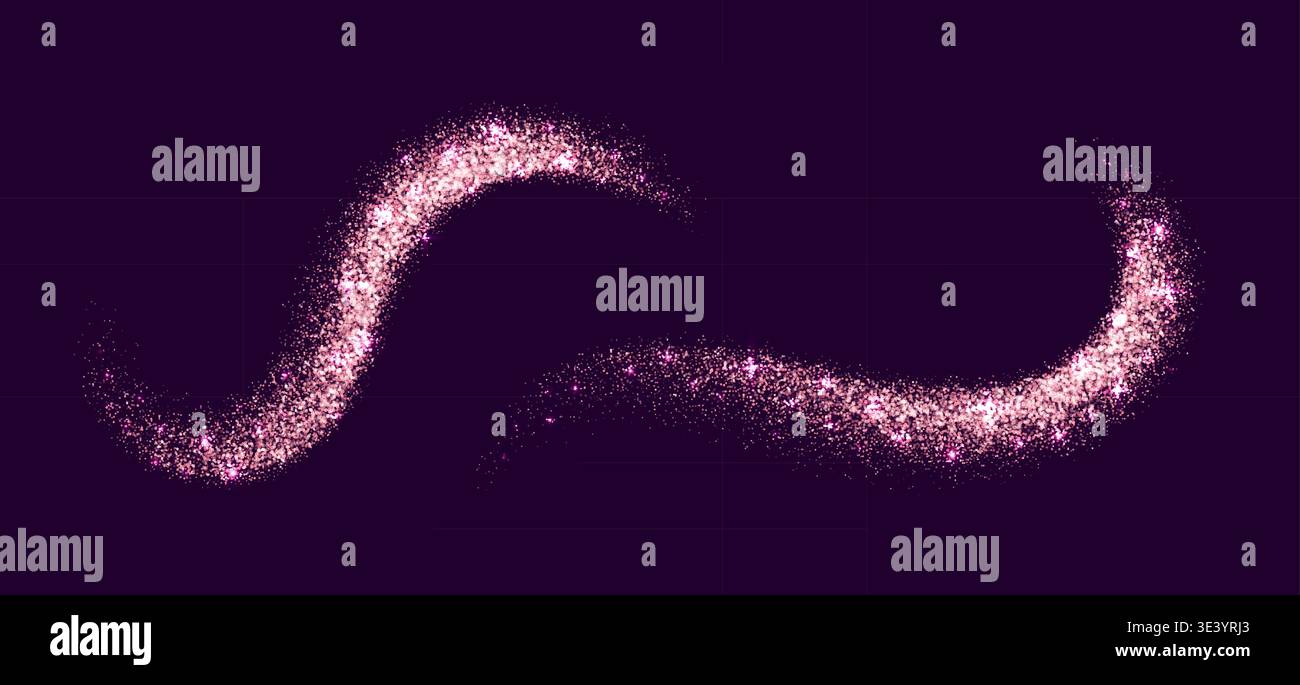 Scintillio rosa e onde di coriandoli con scintillanti tracce di polvere, particelle di stelle magiche e schizzi di polvere di stelle stellari. Polvere a stella o traccia di scintillio vettoriale, piena di scintille e luci bokeh Illustrazione Vettoriale