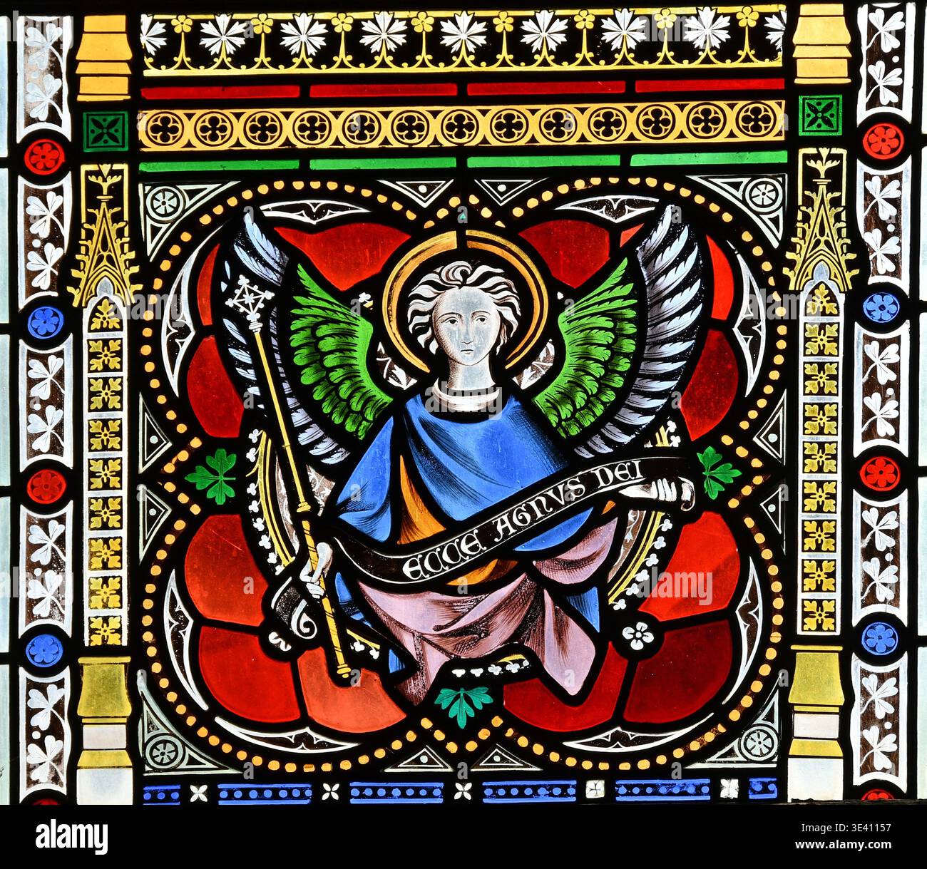 Vetrate colorate al Southwell Minster Foto Stock