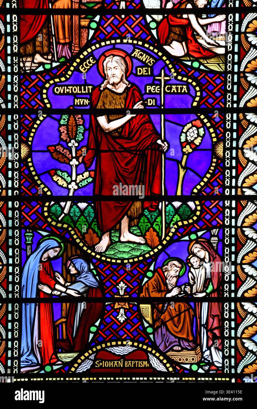 Vetrate colorate al Southwell Minster Foto Stock