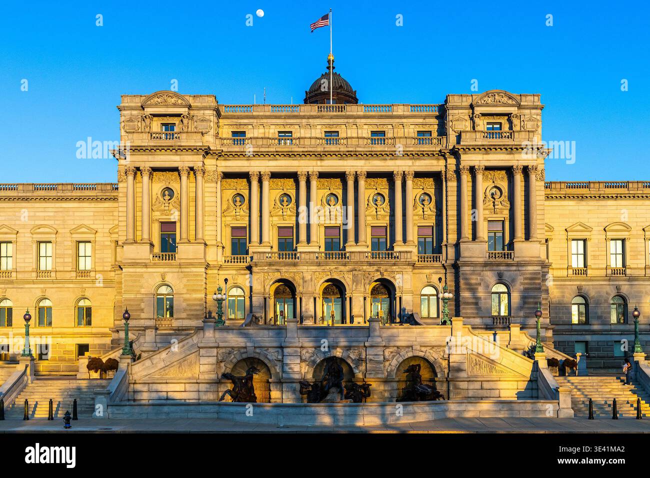 Library of Congress a Washington DC, Thomas Jefferson Building o Main Library al tramonto Foto Stock