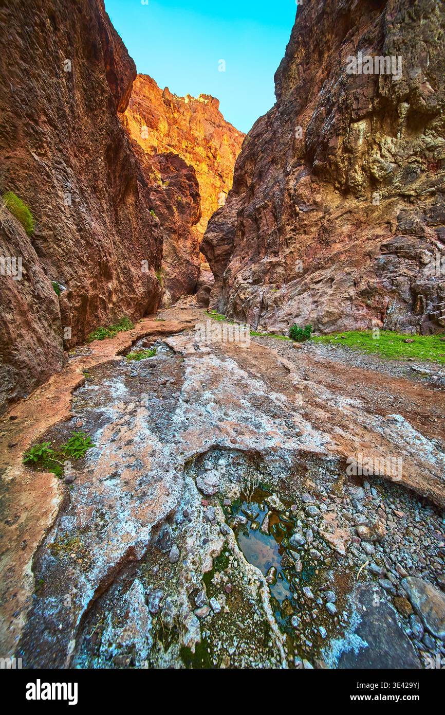 Goldstrike Hot Spring Canyon, scogliere robuste e piscine geotermiche, Nevada Foto Stock