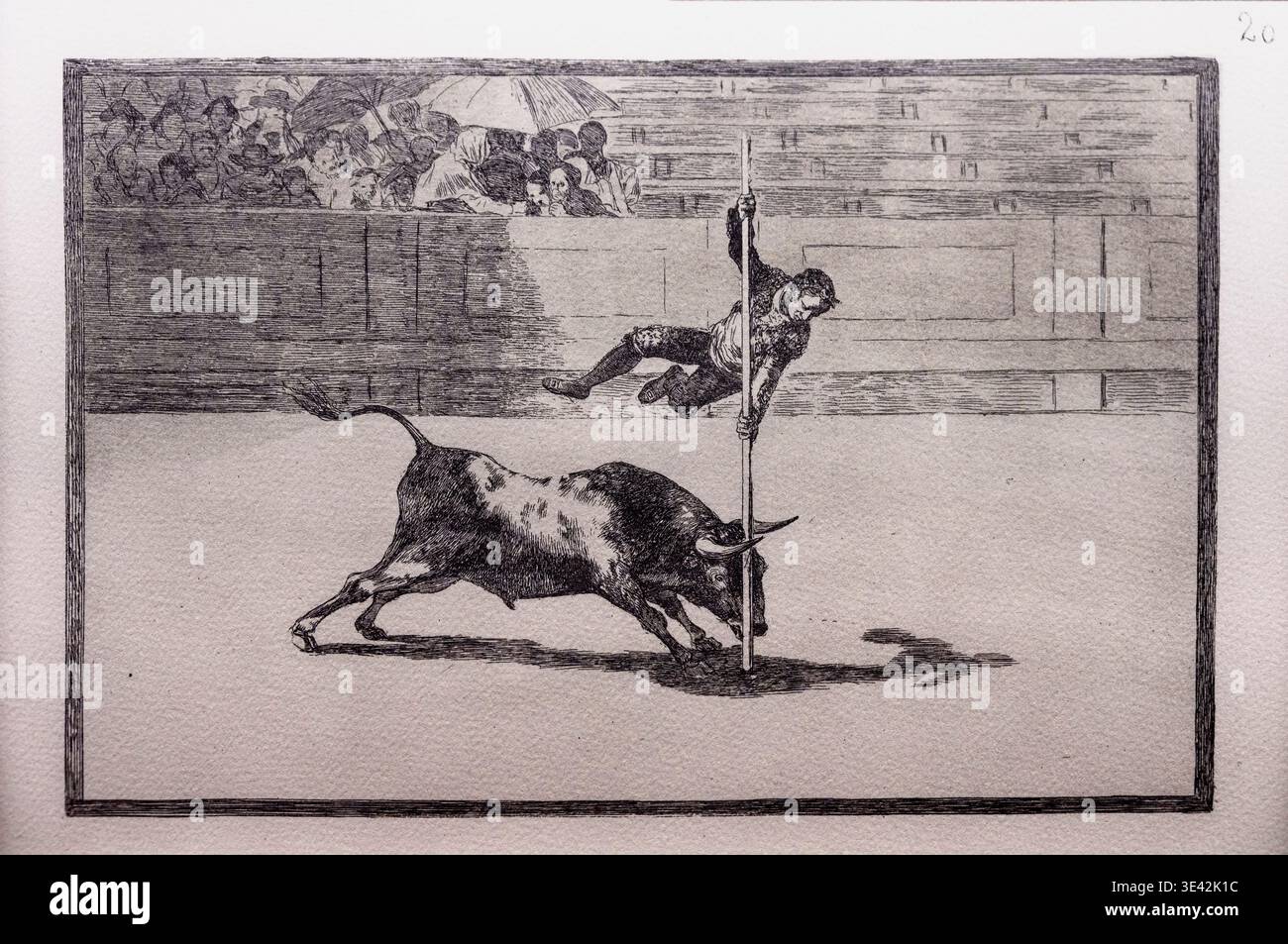 Un'incisione della serie la Tauromaquia (Bullfighting). No 20, . La leggerezza e l'audacia di Juanito Apinani a Madrid. 1814 - 1816 DI FRANCISCO DE GO Foto Stock