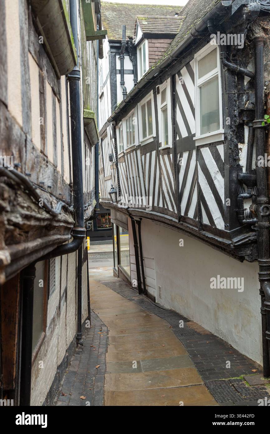 Grope Lane una strada medievale a Shrewsbury, il vicolo era originariamente chiamato 'Gropecunt Lane' Shropshire, Inghilterra Foto Stock