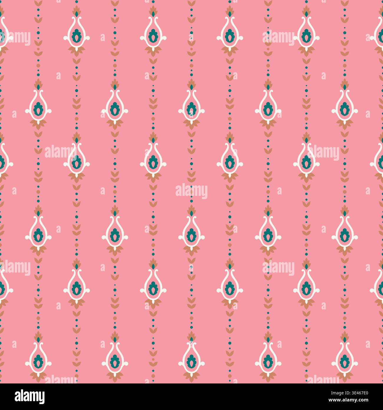 Stampa a righe Boho Paisley rosa verde Illustrazione Vettoriale