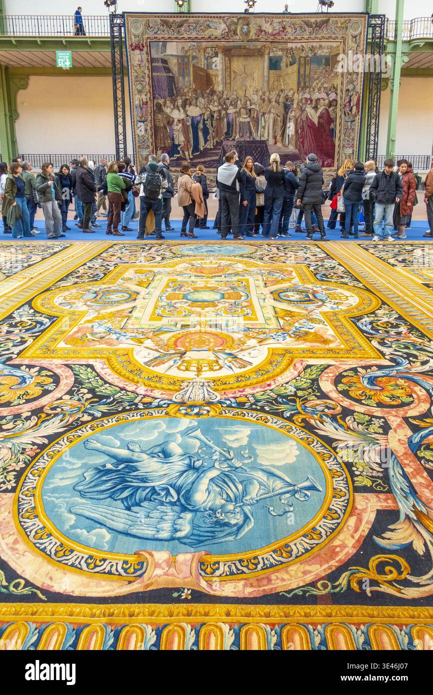 Francia, Parigi, Grand Palais, il Tesoro riscoperto del Re Sole, mostra di tappeti monumentali commissionata da Luigi XIV per la grande Galerie del Louvre, 1° febbraio 8, 2026 Foto Stock
