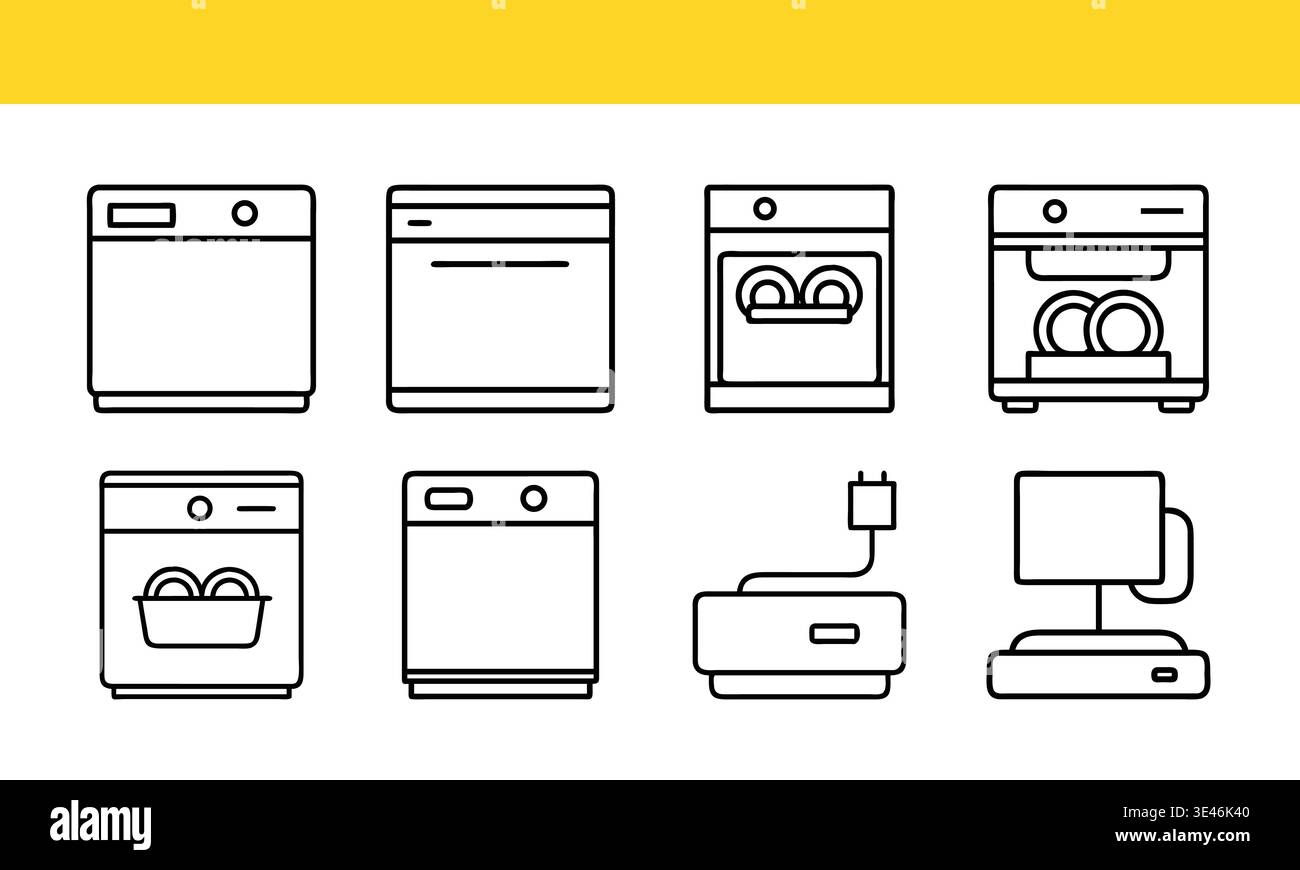 Collezione di elettrodomestici essenziali per la cucina e la lavanderia per le famiglie moderne. isolato su sfondo trasparente Illustrazione Vettoriale