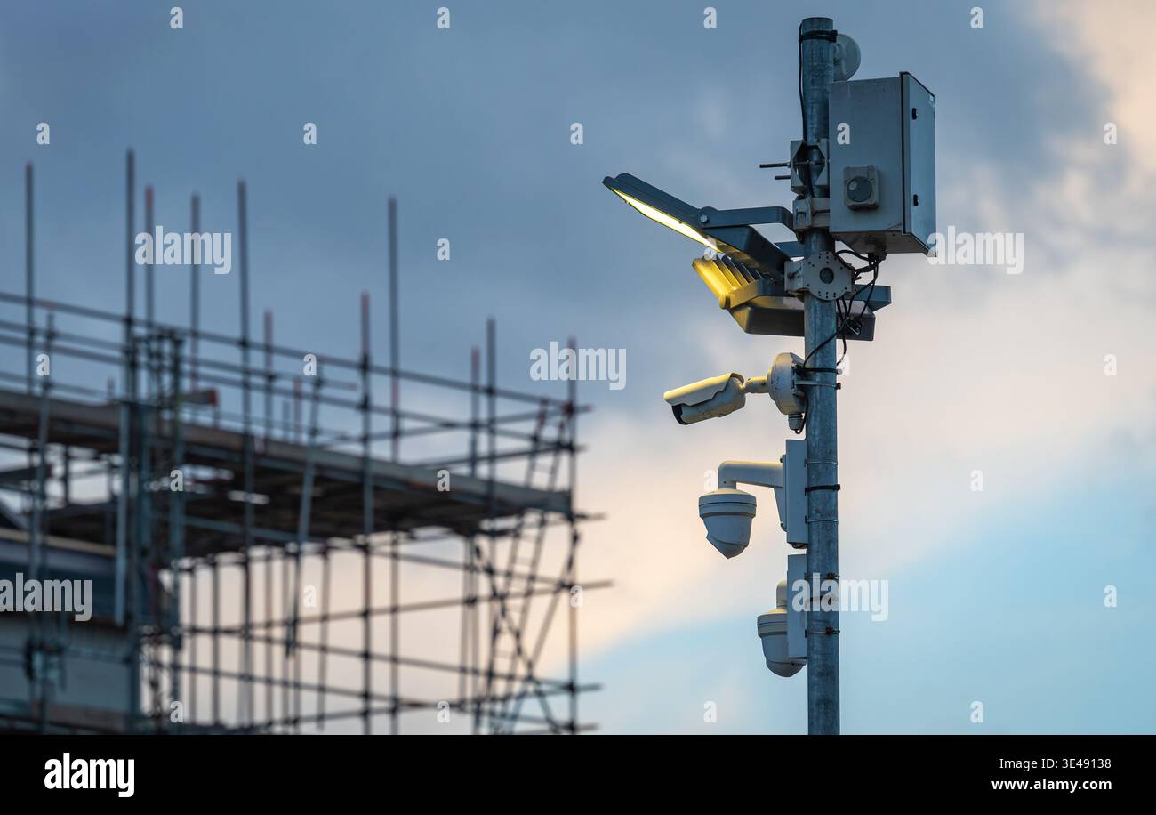 Telecamere di sorveglianza di sicurezza monitoraggio cantiere Foto Stock