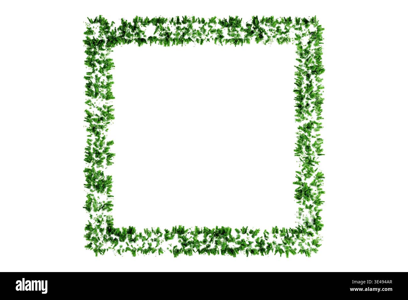 Cornice verde quadrata su sfondo bianco, perfetta per la natura o la decorazione stagionale. rendering 3d. Foto Stock