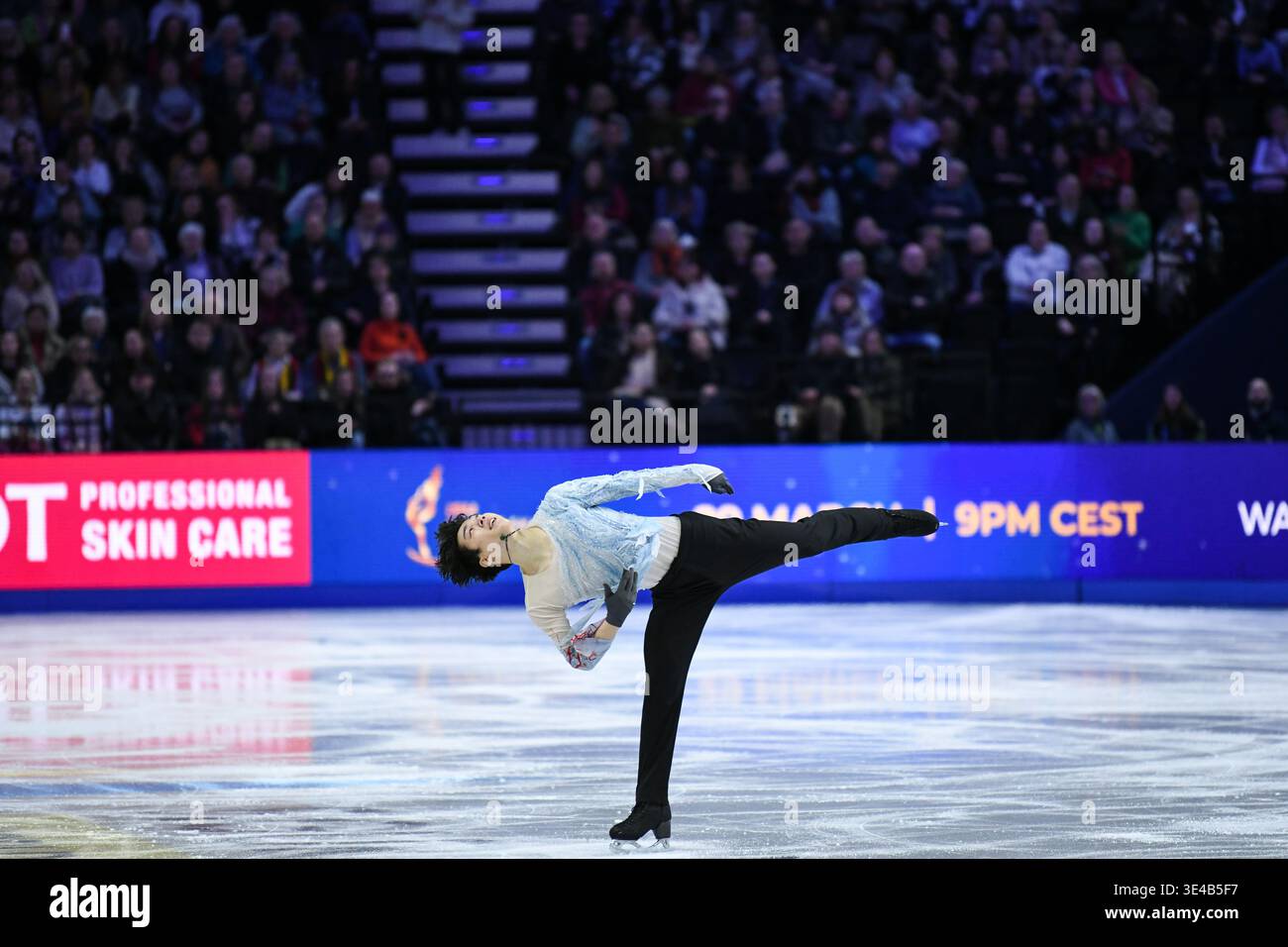 Praga, Repubblica Ceca. 26 marzo 2026. Il cinese Chen Yudong si esibisce durante il programma corto maschile dei Campionati del mondo di pattinaggio di figura ISU 2026 a Praga, Repubblica Ceca, 26 marzo 2026. Crediti: Zhang Haofu/Xinhua/Alamy Live News Foto Stock