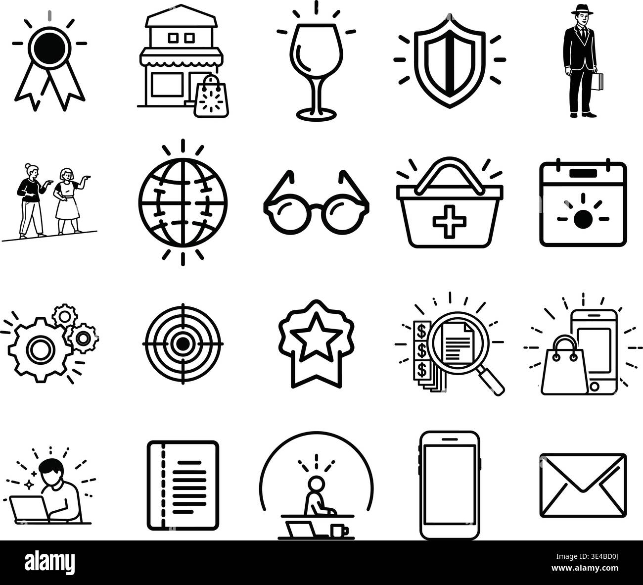 Collezione di icone che rappresentano varie professioni e servizi Illustrazione Vettoriale