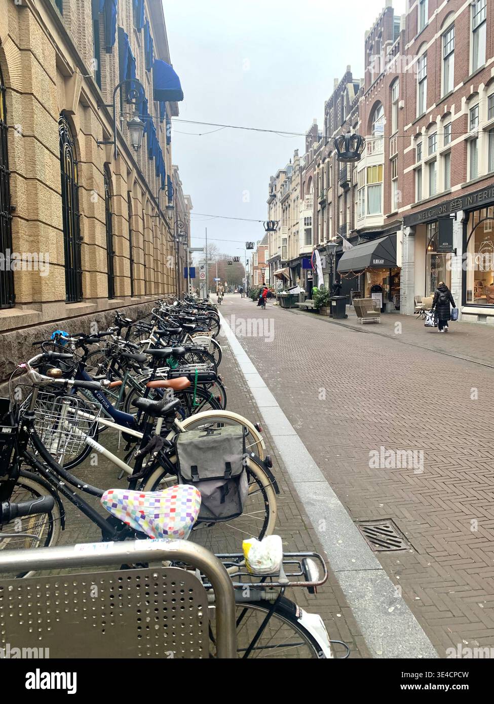 Il Palazzo della Pace a l'Aia, nei Paesi Bassi, si affacciava dall'esterno della sua recinzione ornata blu e dorata con i visitatori che camminavano lungo la recinzione del piazzale - Immagine stock catturata con smartphone