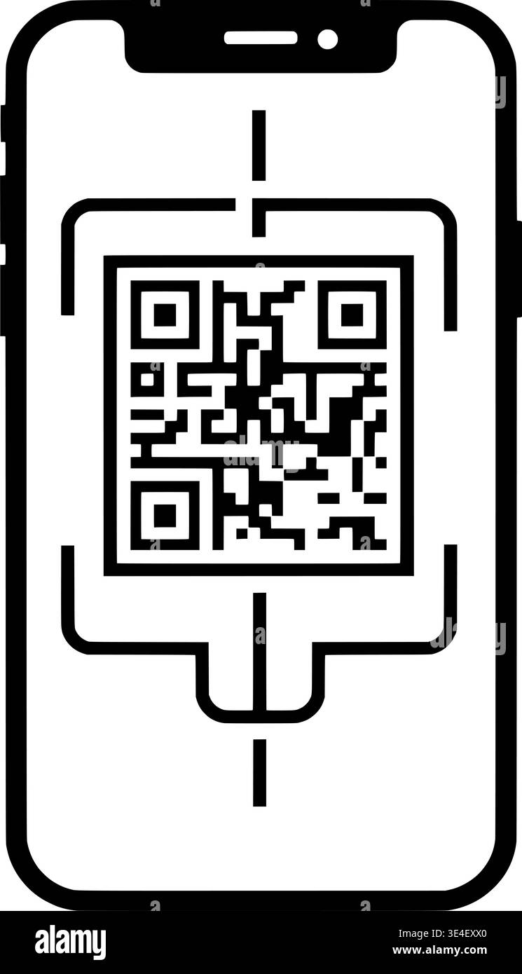 Scansione del codice QR del telefono cellulare per il pagamento digitale o l'accesso alle informazioni Illustrazione Vettoriale