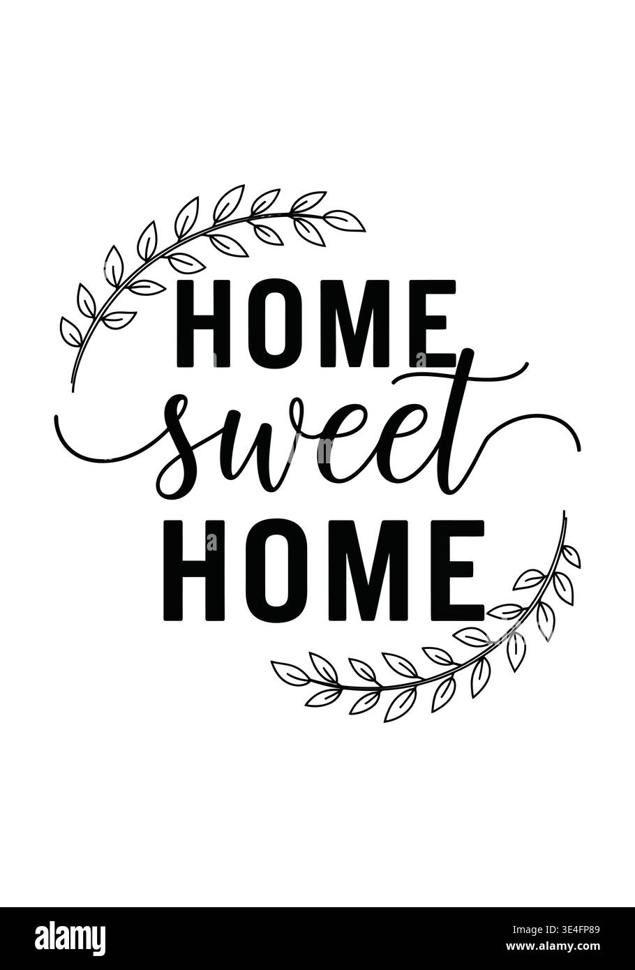 Home dolce tipografia casalinga con ghirlanda di foglie Vector Illustrazione Vettoriale