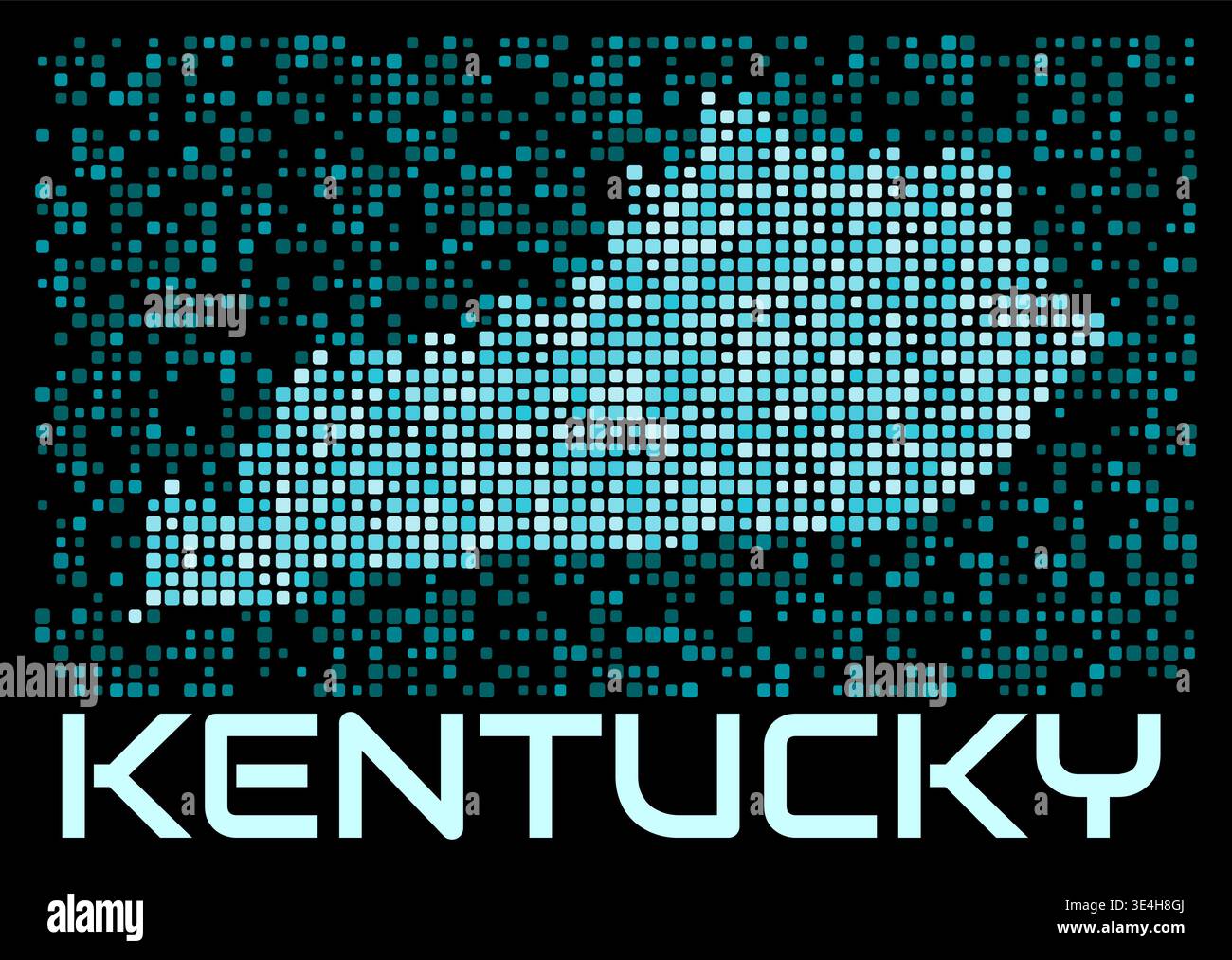 Kentucky, Stati Uniti, mappa digitale punteggiata. Forma dello stato nella tavolozza dei colori ciano su sfondo scuro. Illustrazione Vettoriale