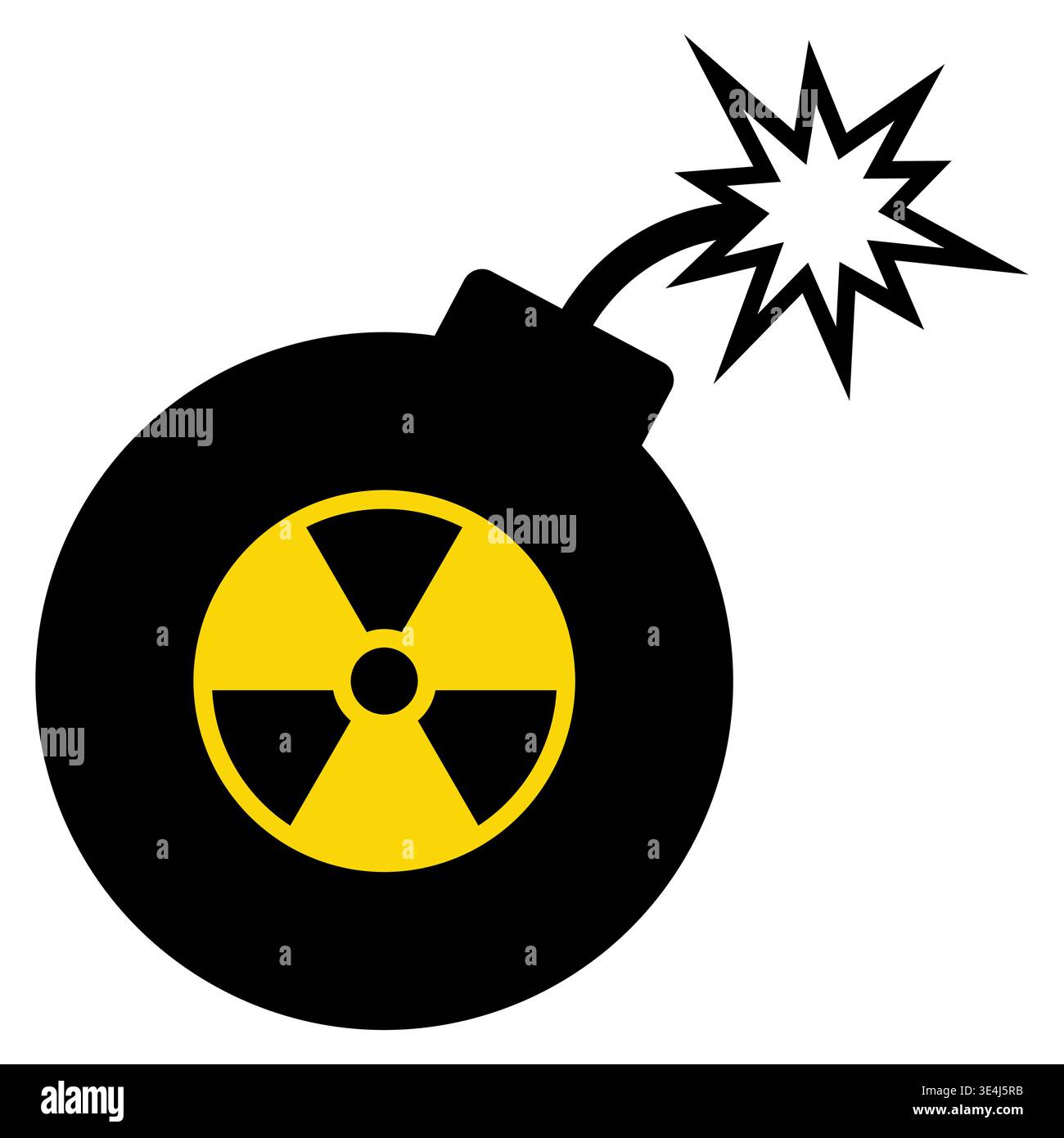 un'icona nera della bomba atomica accesa sul bianco. Foto Stock