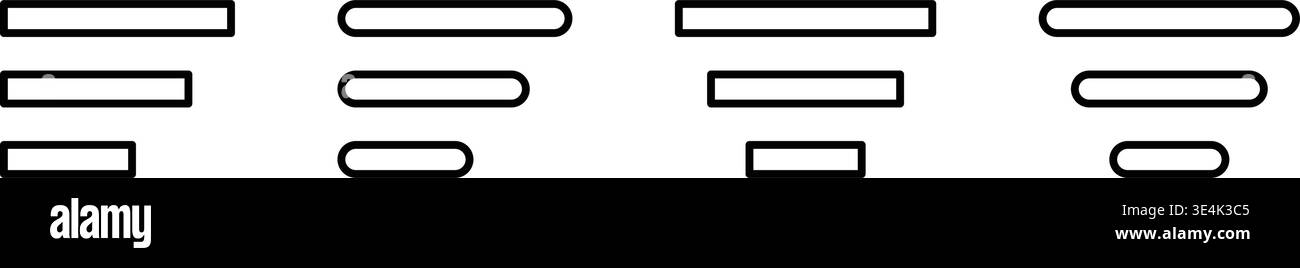 Quattro icone minimaliste dell'interfaccia utente che rappresentano l'ordinamento o il filtraggio dei dati, visualizzate con diversi stili d'angolo per un moderno design digitale. Illustrazione Vettoriale