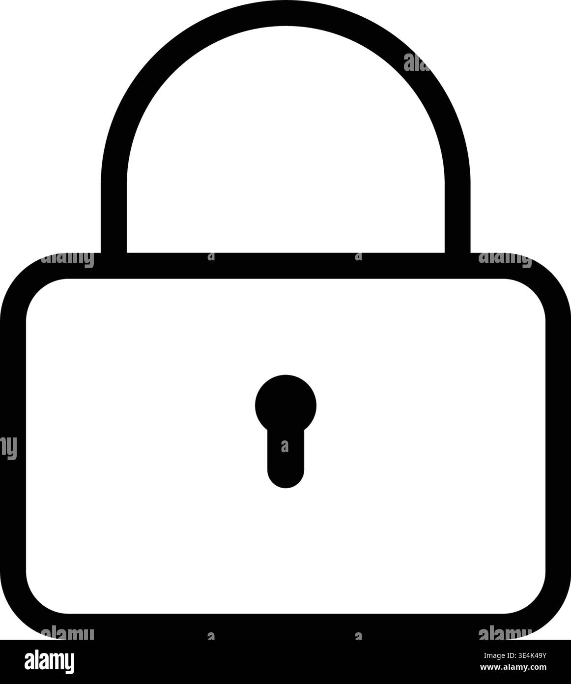 Simbolo grafico pulito e minimale che rappresenta un blocco sicuro utilizzato per gli elementi dell'interfaccia utente e le icone dei concetti di protezione dei dati. Illustrazione Vettoriale