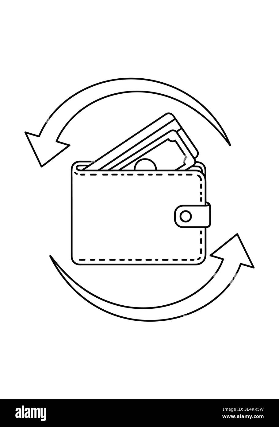 Portafoglio con denaro e frecce in movimento circolare in stile Line Art Illustrazione Vettoriale