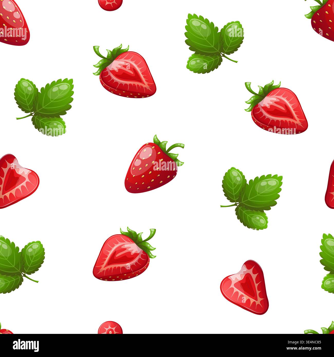 Pattern vettoriale senza cuciture con fragole intere e fette Illustrazione Vettoriale