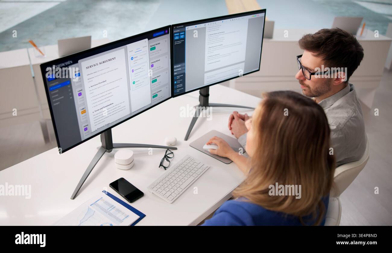 Specialista della sicurezza cloud che monitora le registrazioni dei database digitali sullo schermo del computer Foto Stock