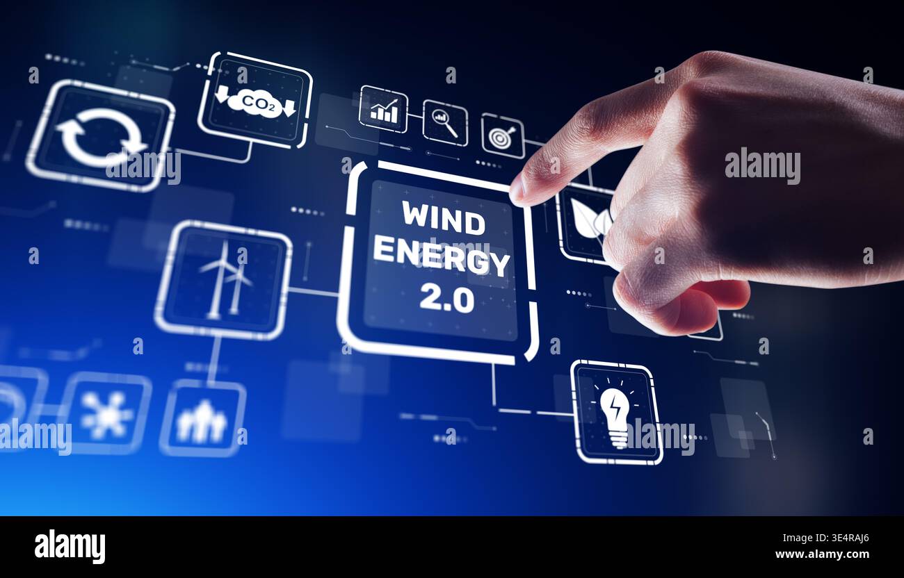 Generazione sostenibile di energia eolica con tecnologia avanzata a turbina in ambiente naturale. Foto Stock