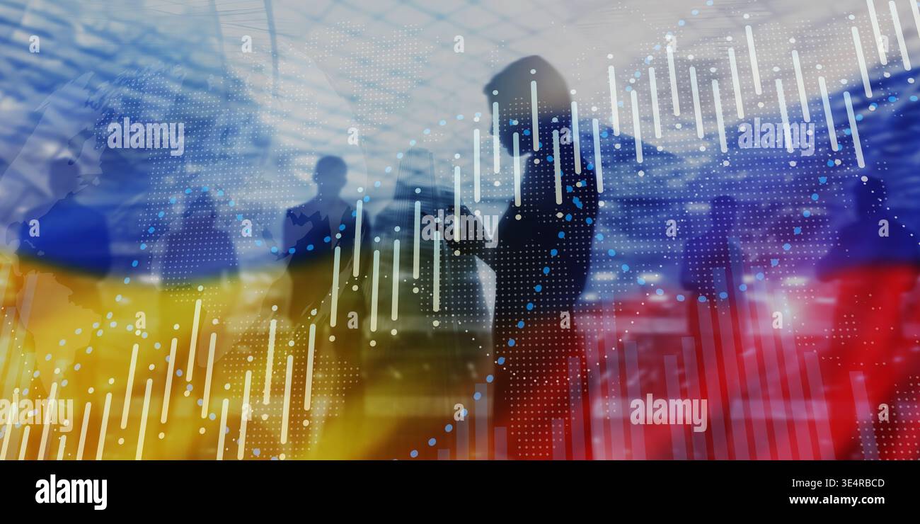 Ucraina e Russia relazioni economiche e impatto sui mercati finanziari. Foto Stock