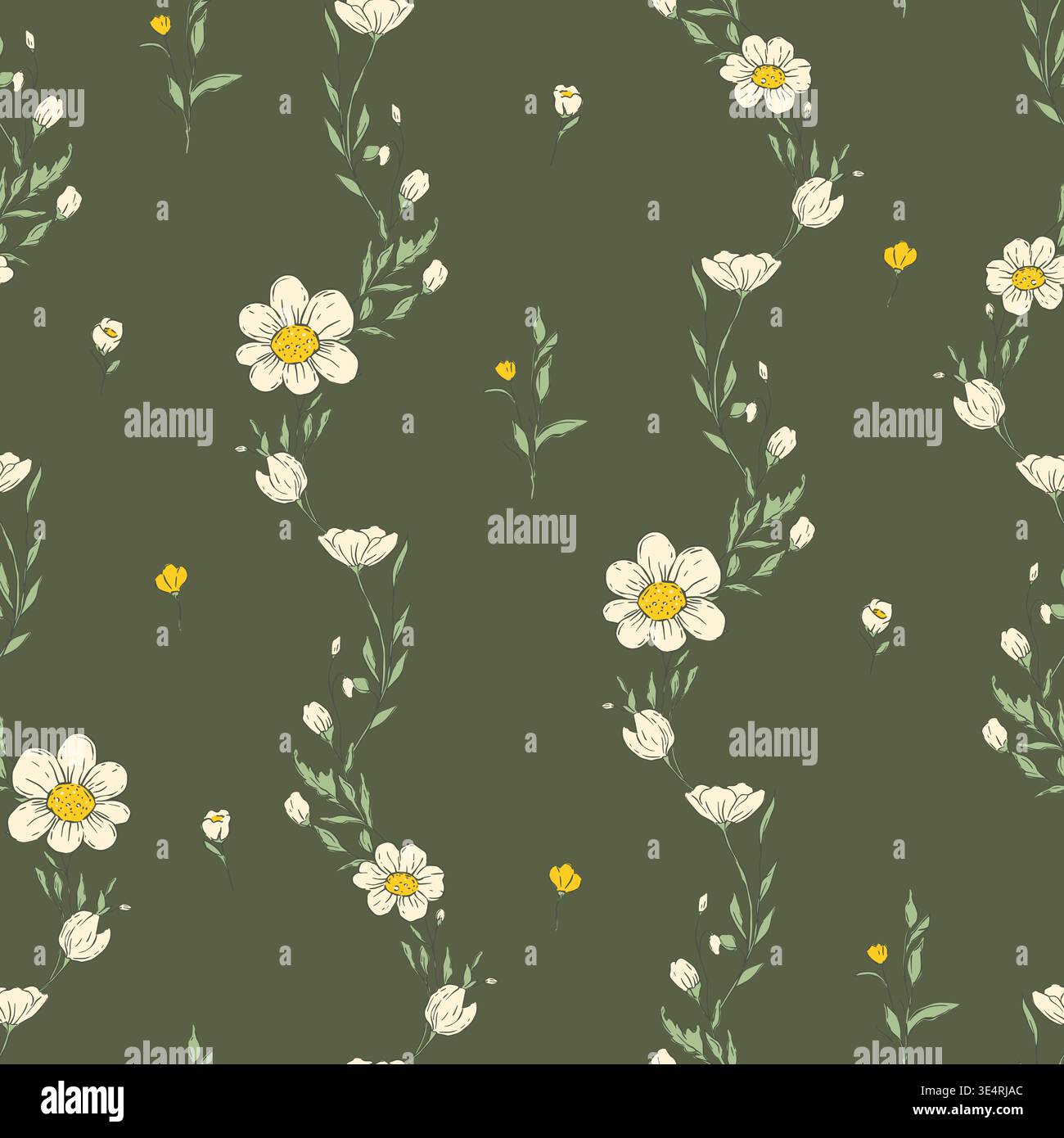 Stravagante motivo di fiori di prato rami senza cuciture con sfondo vettoriale floreale botanico Wildflower Illustrazione Vettoriale